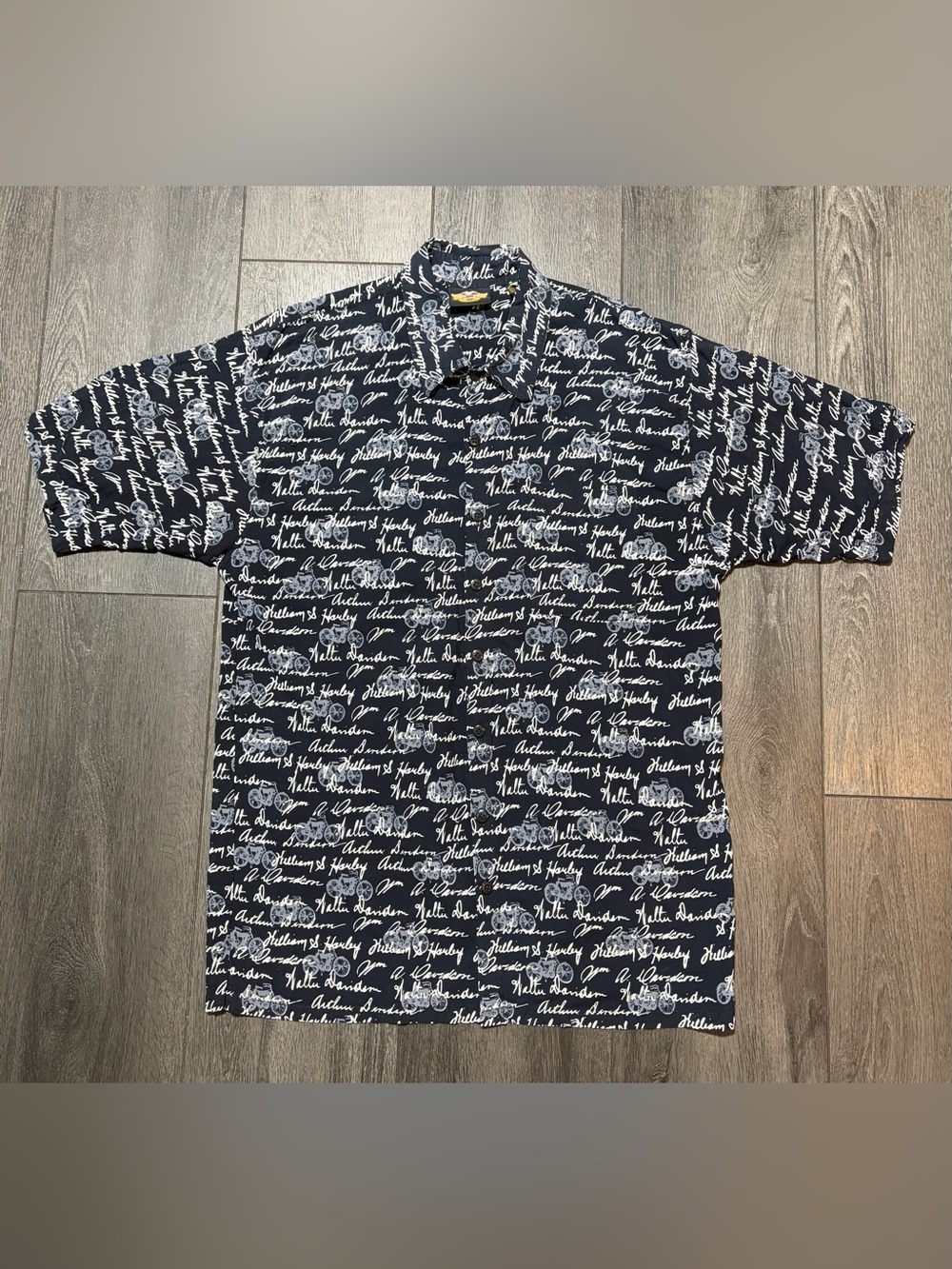 Harley-Davidson Button Up SS Shirt Black All-Over Print Men’s Size XL